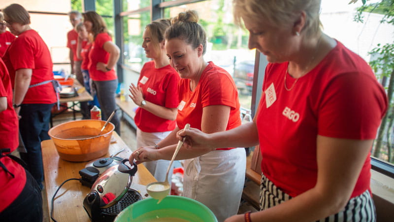 ERGO employees bake waffles